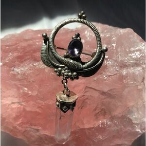 Vintage 925 Amethyst and Quartz Broche